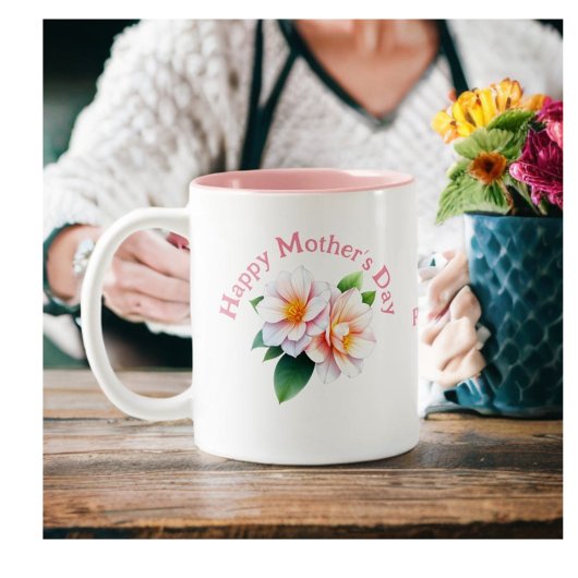 Moederdag geloof en camelia's tweekleurige koffiemok