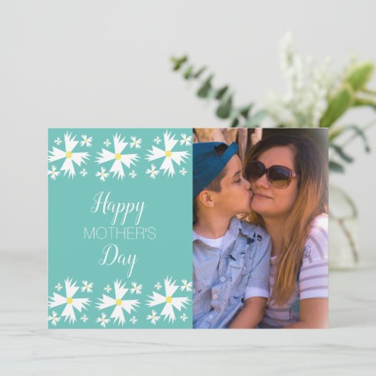 Moederdag Geometrische Daisy Foto Feestdagenkaart (Staand voorkant)