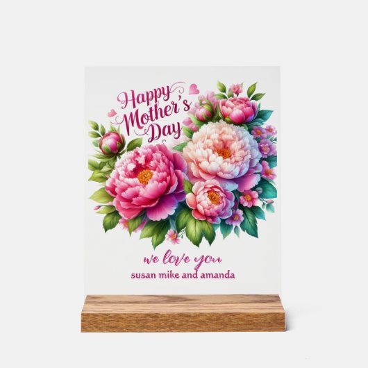 Moederdag Gepersonaliseerd Peony Acryl Teken Acryl Bord (Voorkant)