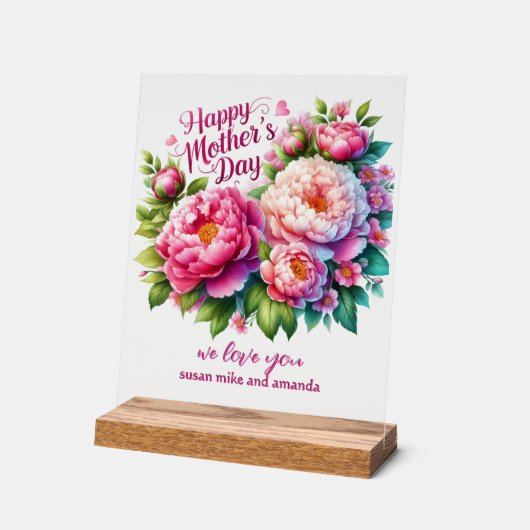 Moederdag Gepersonaliseerd Peony Acryl Teken Bord (Hoek)