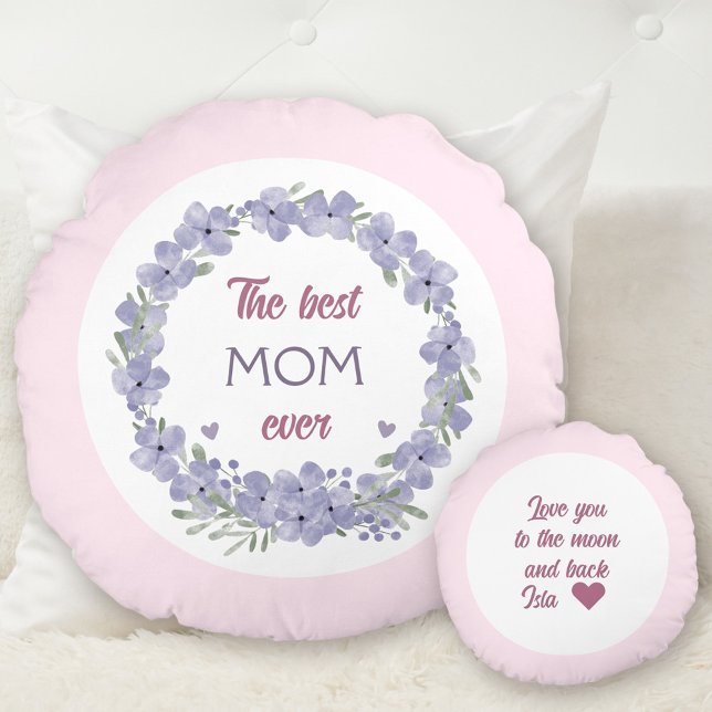 Moederdag gepersonaliseerde aangepaste tekst rond  rond kussen (Mother's Day Personalized Custom Text Round Pillow)