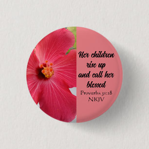 Moederdag Gezegende Bijbelvers Koraalroze Bloem Ronde Button 3,2 Cm