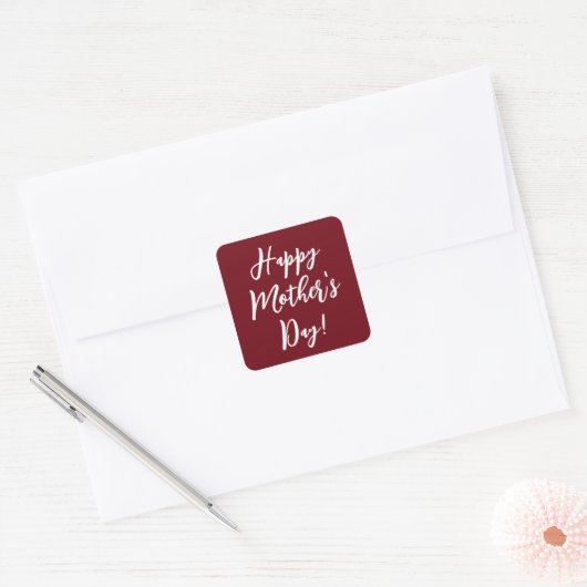 Moederdag Gift Deep Red stijlvol script Vierkante Sticker (Envelop)