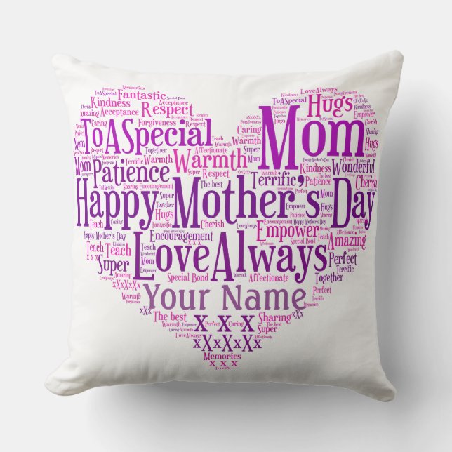 Moederdag Gift for Mam Typography Heart Cushion Kussen (Voorkant)