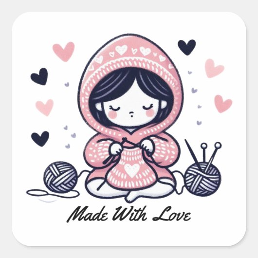 Moederdag Gift | Gemaakt met liefde Vierkante Sticker (Voorkant)