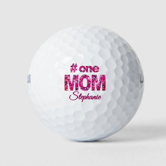 Moederdag Gift #One MOM Roze Bloemen Gepersonalise Golfballen (Voorkant)