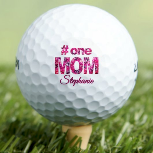Moederdag Gift #One MOM Roze Bloemen Gepersonalise Golfballen