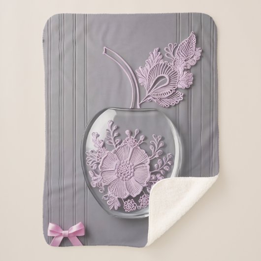 Moederdag gift Roze & Grijs Bloemglas AI kunst Sherpa Deken (Voorkant)