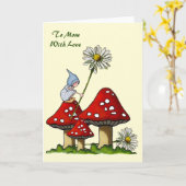 Moederdag: Gnoom op Giftige paddestoel, Daisy: Kaart (Gele Bloem)