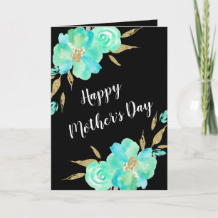 Moederdag Gold Blauwgroen Blauw Floral - Aangepast Kaart