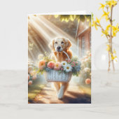 Moederdag Golden Retriever met bloemenmand Kaart (Gele Bloem)