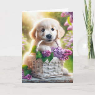 Moederdag Golden Retriever Puppy met lila's Kaart