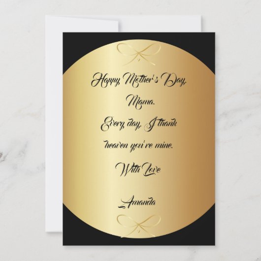 Moederdag Gouden Letters Elegant Zwart Luxe Kaart (Achterkant)