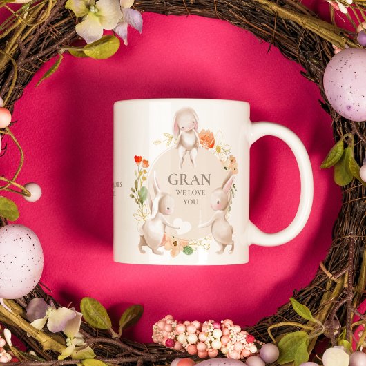Moederdag Gran We houden van Bunny Rabbit Floral Tweekleurige Koffiemok