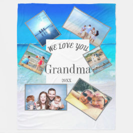 Moederdag Grandma Family Photo Beach Scene Fleece Deken