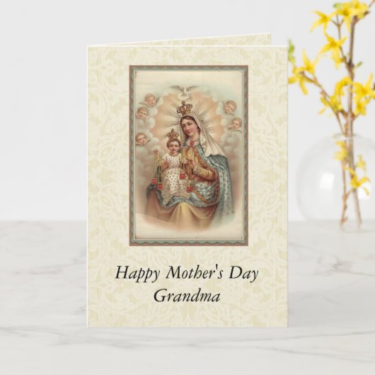 Moederdag Grandma Virgin Mary Child Jesus Kaart (Gele Bloem)