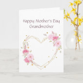 Moederdag Grandmoeder roze bloem hart Kaart (Gele Bloem)