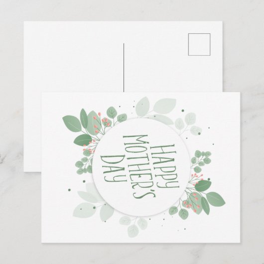 Moederdag Green Leaves Wreath | BRIEFKAART (Voorkant / Achterkant)