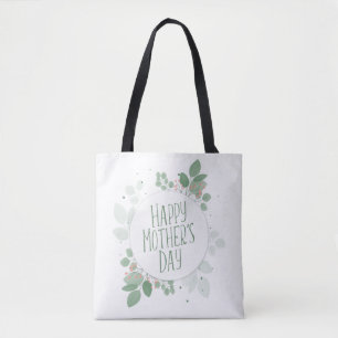 moederdag Green Leaves Wreath Canvas tas