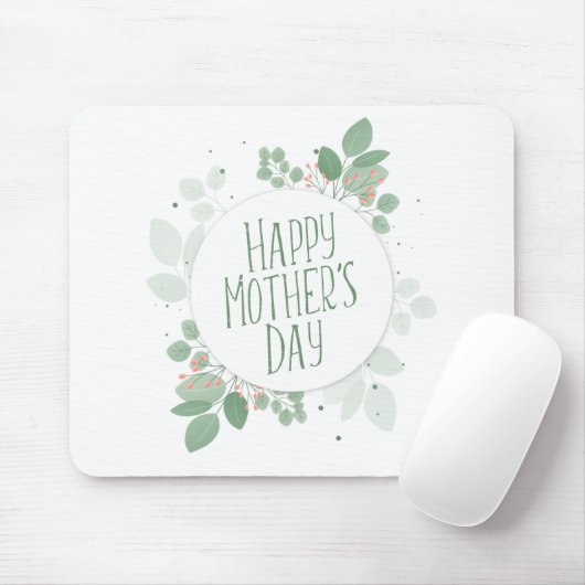 Moederdag Green Leaves Wreath | Mousepad Muismat (Met muis)