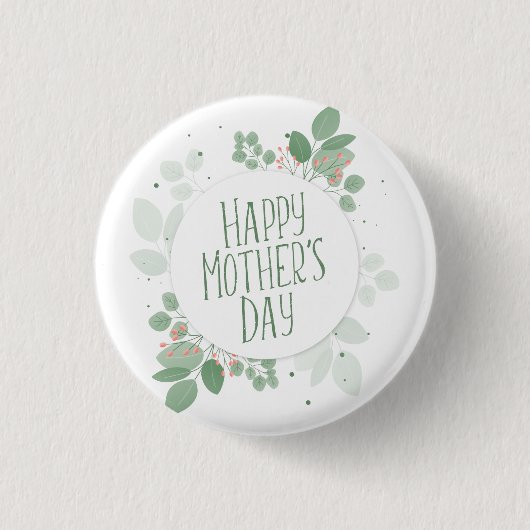 Moederdag Green Leaves Wreath | Pin-Button Ronde Button 3,2 Cm (Voorkant)