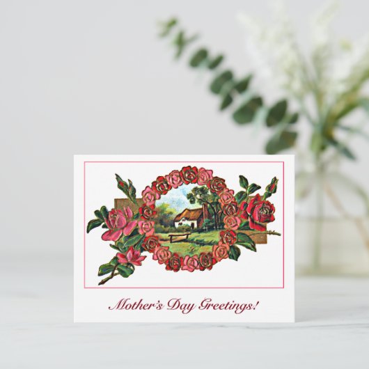  Moederdag Groet met Rozen en Huis Briefkaart (Staand voorkant)