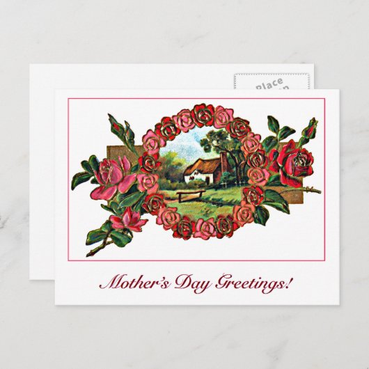  Moederdag Groet met Rozen en Huis Briefkaart (Voorkant / Achterkant)