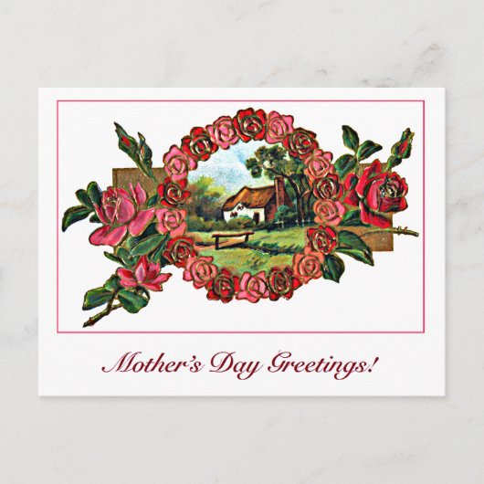  Moederdag Groet met Rozen en Huis Briefkaart (Voorkant)