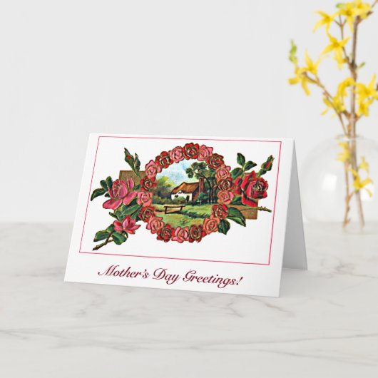  Moederdag Groet met Rozen en Huis Kaart (Gele Bloem)