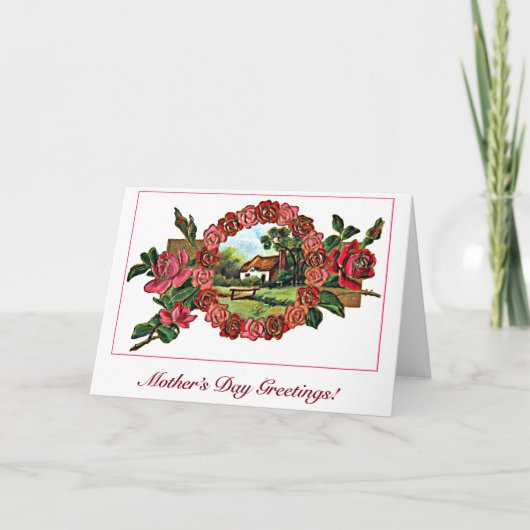  Moederdag Groet met Rozen en Huis Kaart (Voorkant)