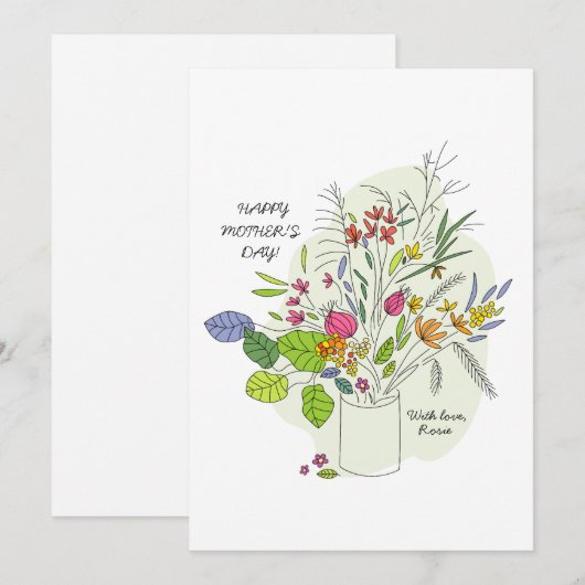 Moederdag handgetekende bloemrijke vakantiegroet k feestdagenkaart (Voorkant / Achterkant)