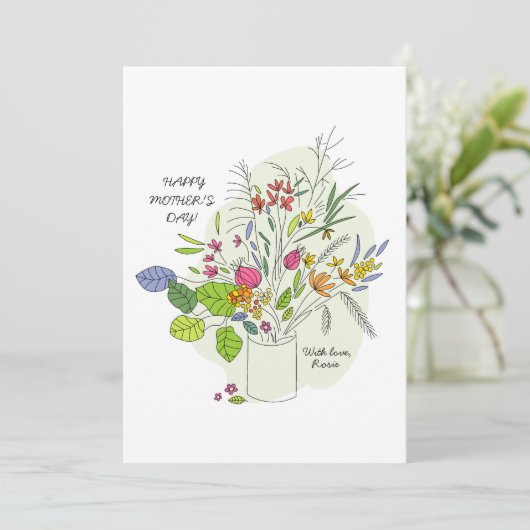 Moederdag handgetekende bloemrijke vakantiegroet k feestdagenkaart (Staand voorkant)