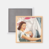 MOEDERDAG HAPPY HUISVROUW WASDAG RETRO MAGNEET (Voorkant / Achterkant)