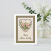 Moederdag  hart en bloemen briefkaart (Staand voorkant)