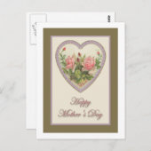 Moederdag  hart en bloemen briefkaart (Voorkant / Achterkant)