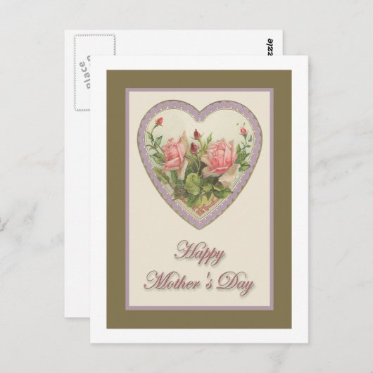 Moederdag  hart en bloemen briefkaart (Voorkant / Achterkant)