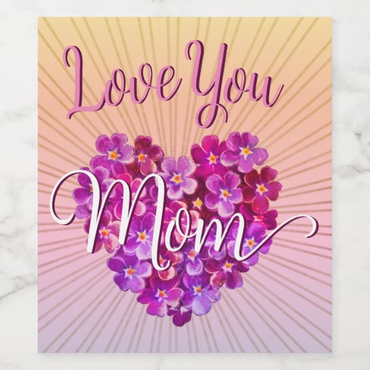 Moederdag  hartbloemen houden van je moeder wijn etiket (Enkel label)