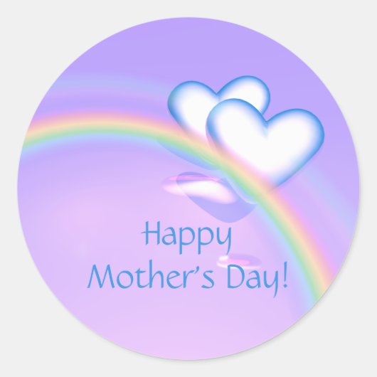 Moederdag Harten op Regenboog Ronde Sticker (Voorkant)