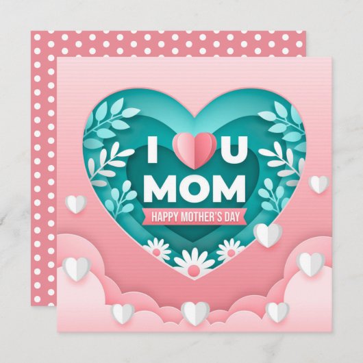 Moederdag Hartjes & Bloemen Kaart (Voorkant / Achterkant)