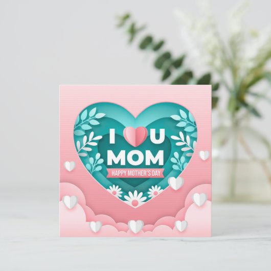 Moederdag Hartjes & Bloemen Kaart (Staand voorkant)