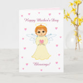 Moederdag Hartjes & Cute Engel Zegeningen Kaart (Gele Bloem)