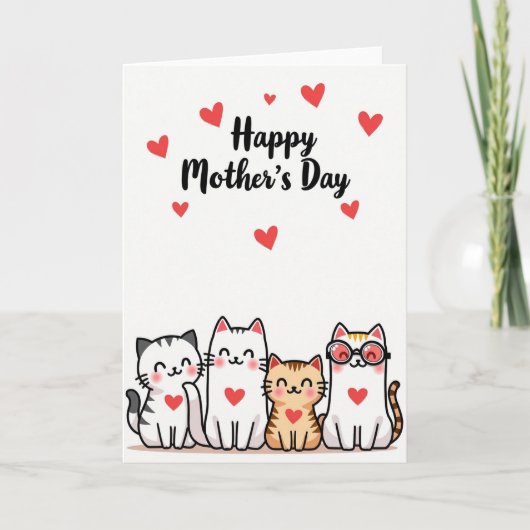 Moederdag Hartjes Kaart voor Katten (Voorkant)