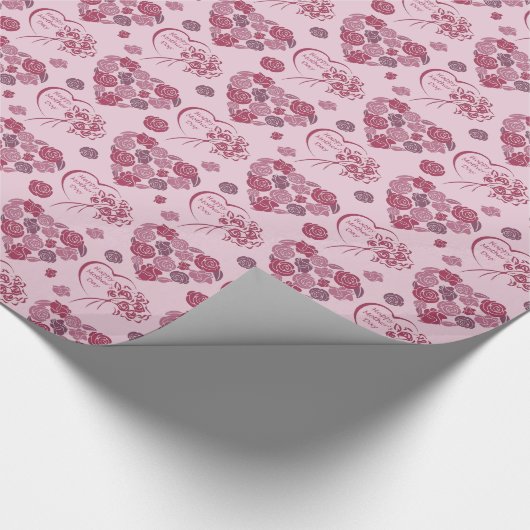 Moederdag Heart Bouquet Pattern Cadeaupapier (Hoek)