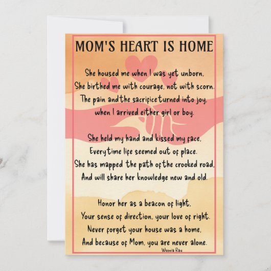 Moederdag Heart is Home Flat Holiday Kaart (Voorkant)