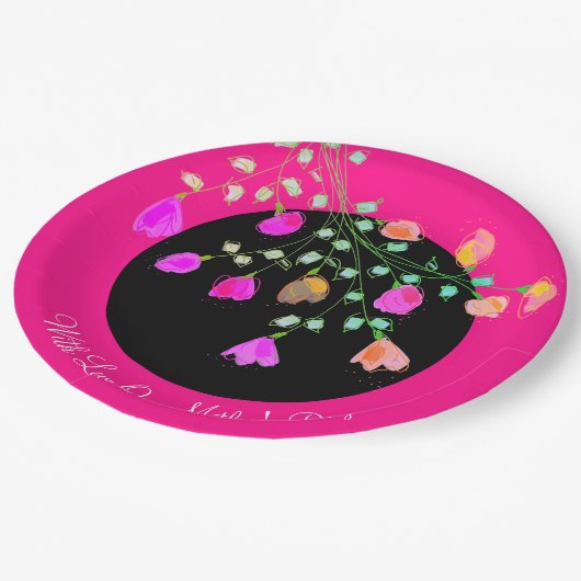Moederdag Helder Roze Papier Gebloemde Borden Papieren Bordje (Gekanteld)