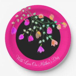 Moederdag Helder Roze Papier Gebloemde Borden Papieren Bordje