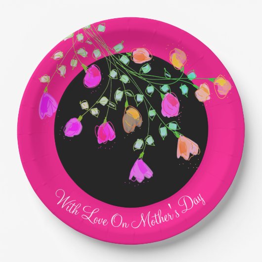 Moederdag Helder Roze Papier Gebloemde Borden Papieren Bordje (Voorkant)