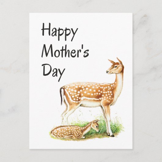 Moederdag,  herten mama en Baby Briefkaart (Voorkant)
