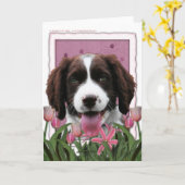 Moederdag - het Roze Spaniel van de Aanzetsteen Kaart (Gele Bloem)