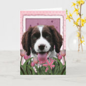 Moederdag - het Roze Spaniel van de Aanzetsteen Kaart (Gele Bloem)